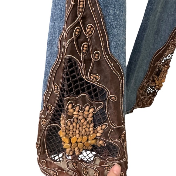 DG2 Diane Gilman Embellished Wood Beaded Net Jeans 6P - Picture 3 of 5